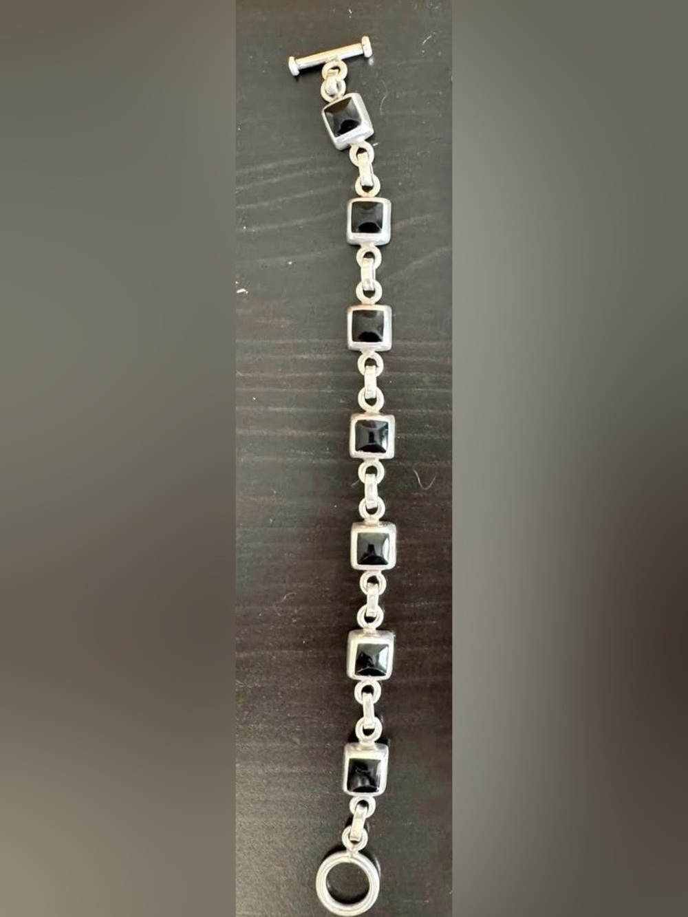 Silpada Black Onyx Bracelet .925 Sterling Silver Squares Toggle Closure